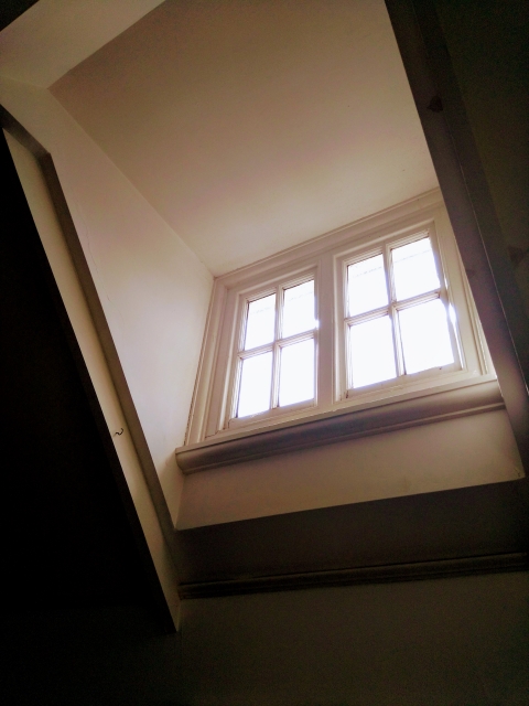 木材の額縁が付いた天窓